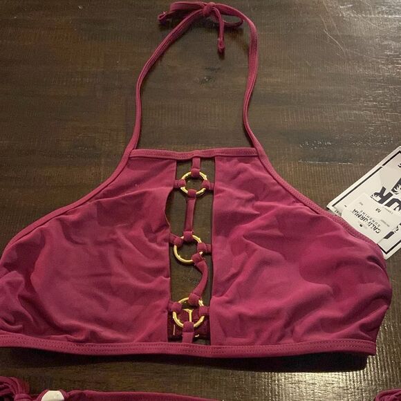 California Sunshine Magenta Bikini Set Top- M Bottom- Small Gold hardware - Picture 2 of 7